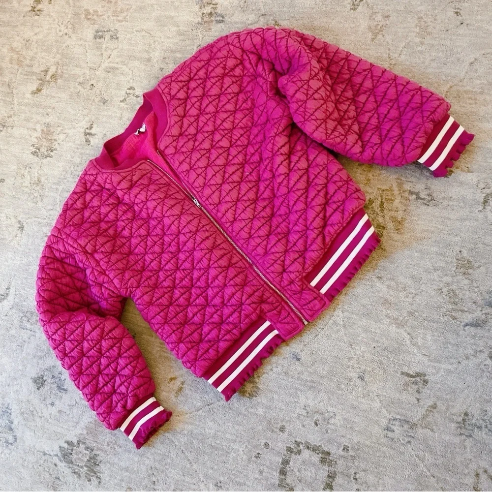 VOY Pink Quilted Bomber Jacket – Women’s Size Large - Picture 2 of 8